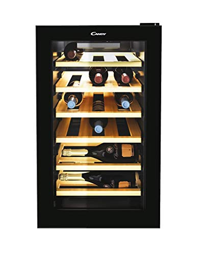 Candy DiVino CWC 021 ELSP/N Cantinetta Vino Refrigerata, 21 Bottiglie, App hOn con Tecnologia Vivino, Ripiani in Legno, Luce Led, Classe G, 40x55x70 cm, Nero