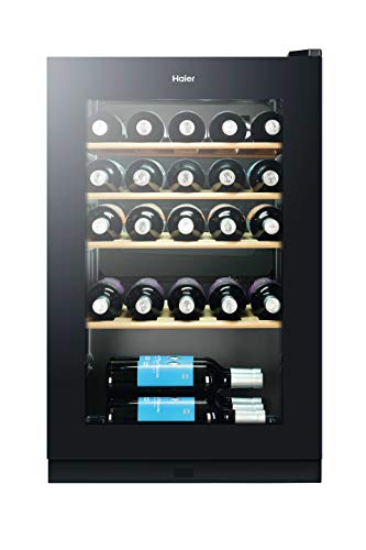 Haier WS30GA, Cantinetta Vino 30 Bottiglie, Ripiani in Legno, Luce LED Interna, 104 Litri, Dispay Touch, Sbrinamento Automatico, 50x54x82 cm, Nero