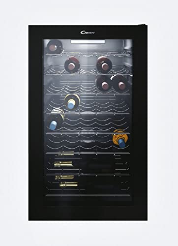 Candy DiVino CWC150EM/N Cantinetta Vino Refrigerata, 41 Bottiglie, Luci a LED e Trattamento anti UV, Ripiani in Acciaio Inox, Libera Installazione, 49x55x84.5 cm, Nero, Classe G