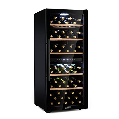 Klarstein Cantinetta Vino, Cantinetta Vino Refrigerata a Zona Doppia per Interno/Esterni, Frigo Bar, Cantina Vino con Vetrina, Mini Bar con Protezione UV, Frigo Vino Touch, 5-18°C, 102 Bottiglie