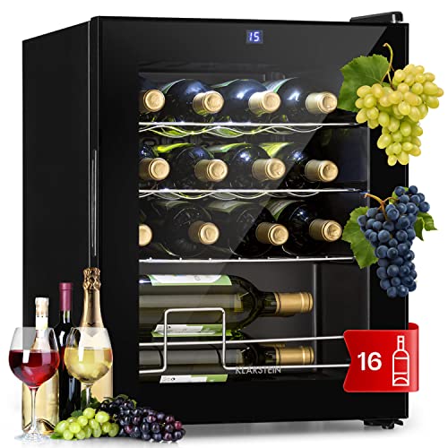 KLARSTEIN Cantinetta Vino Design, Cantinetta Vino Refrigerata a Zona Singola per Vino Rosso, Bianco e Birra, Controlli Touch, Frigo Vino Cantinetta per Esterno/Interno, 5-18°C, 42L, 16 Bottiglie